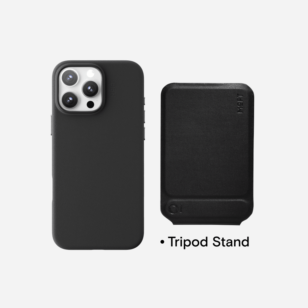 Case, Tripod & Stand/Wallet Set MOVAS™ for iPhone 16 - MagSafe Compatible For Phones MD020+MS027/W iPhone 16 Pro Jet Black Tripod Stand - Jet Black