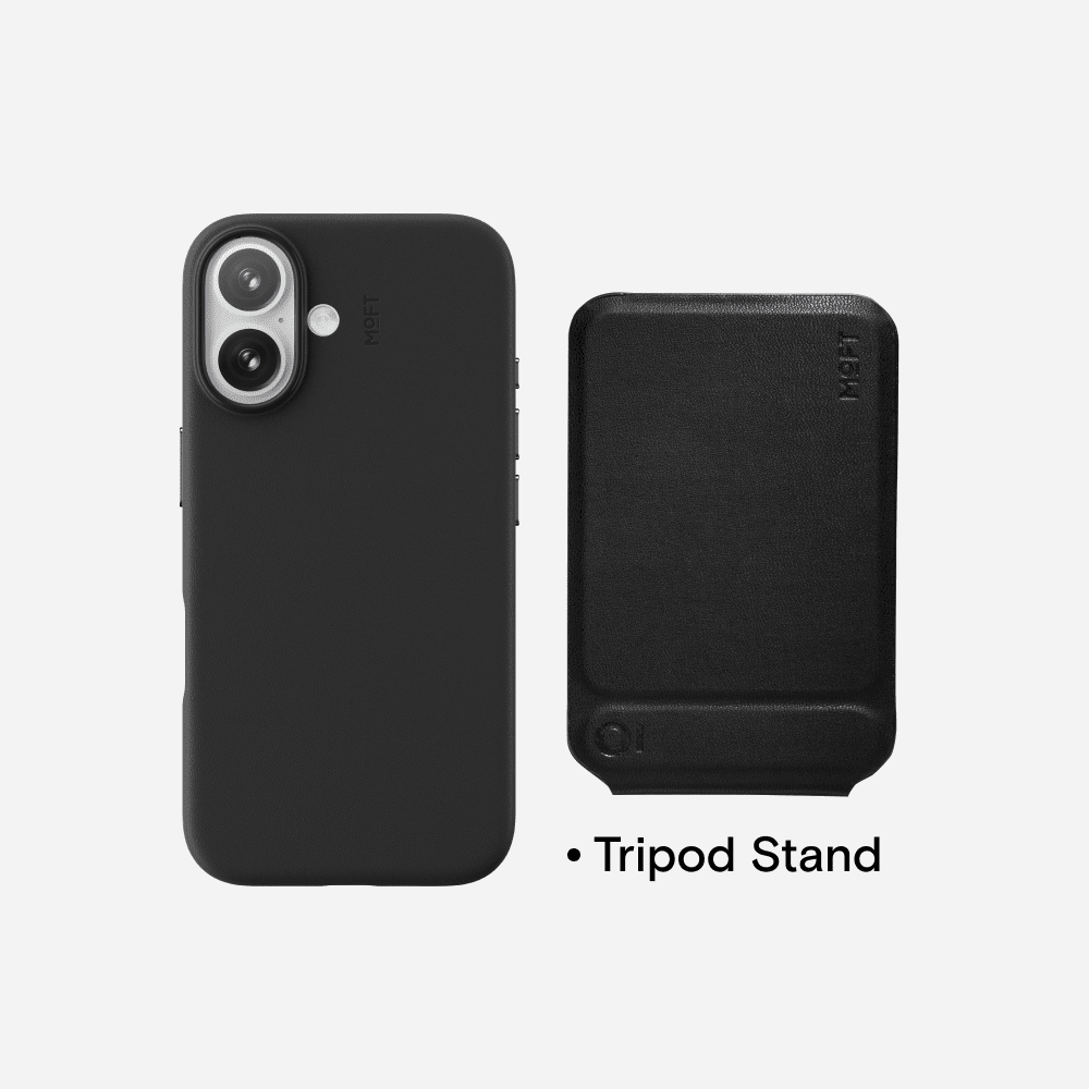 Case, Tripod & Stand/Wallet Set MOVAS™ for iPhone 16 - MagSafe Compatible For Phones MD020+MS027/W iPhone 16 Jet Black Tripod Stand - Jet Black