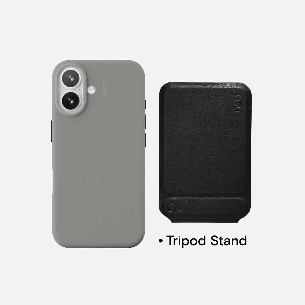 Case, Tripod & Stand/Wallet Set MOVAS™ for iPhone 16 - MagSafe Compatible For Phones MD020+MS027/W iPhone 16 Taupe Tripod Stand - Jet Black