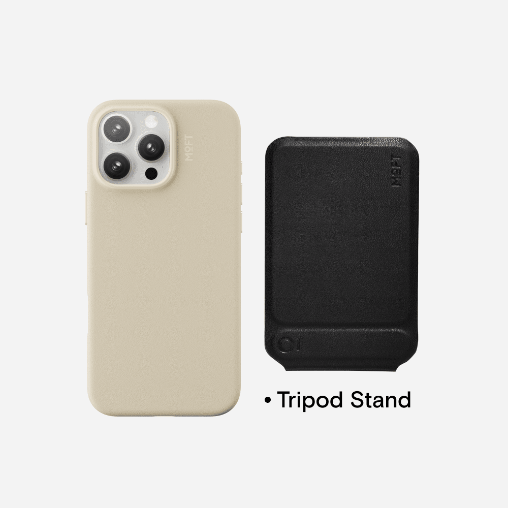 Case, Tripod & Stand/Wallet Set MOVAS™ for iPhone 16 - MagSafe Compatible For Phones MD020+MS027/W iPhone 16 Pro Earthen Beige Tripod Stand - Jet Black