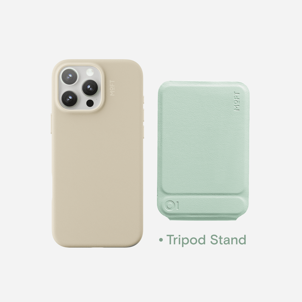 Case, Tripod & Stand/Wallet Set MOVAS™ for iPhone 16 - MagSafe Compatible For Phones MD020+MS027/W iPhone 16 Pro Earthen Beige Tripod Stand - Peppermint